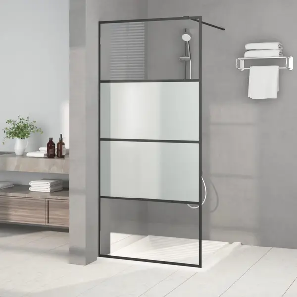 Gossi perete cabina dus walk-in negru 90x195 cm sticla esg semi-mata