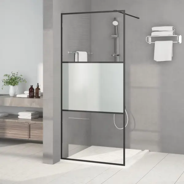 Gossi perete cabina dus walk-in negru 90x195 cm sticla esg semi-mata