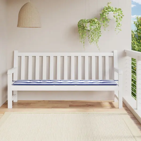 Gossi perna banca de gradina, dungi albastru/alb, 200x50x3 cm, textil