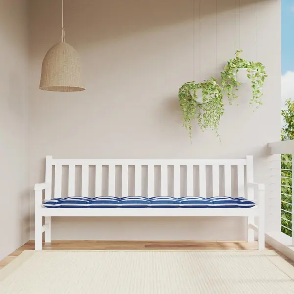 Gossi perna banca de gradina, dungi albastru/alb, 200x50x7 cm, textil