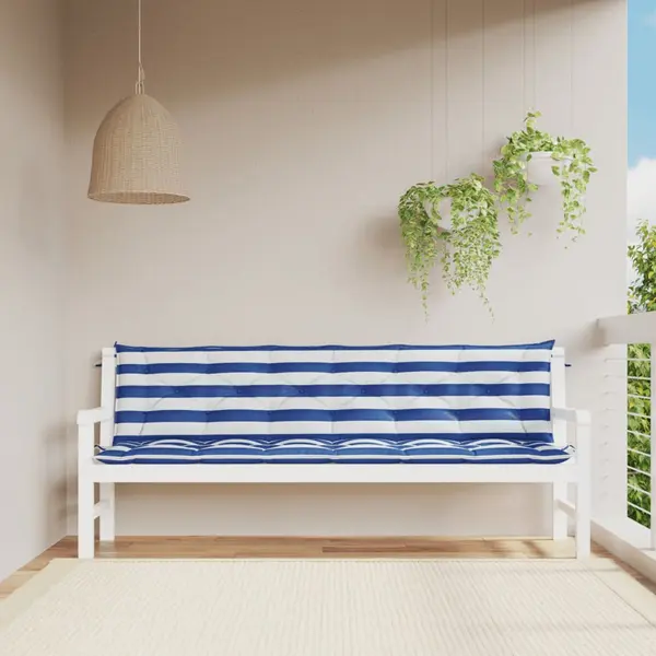 Gossi perne banca, 2 buc, dungi albastre si albe, 200x50x7 cm, textil