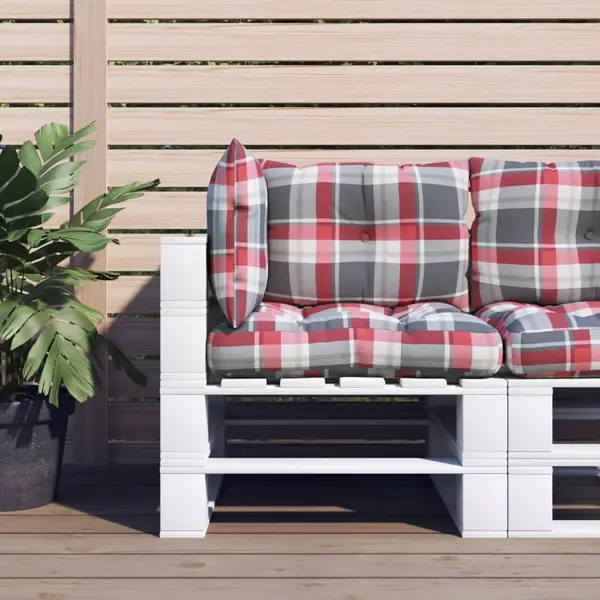 Gossi perne pentru paleti, 3 buc., rosu carouri, material textil