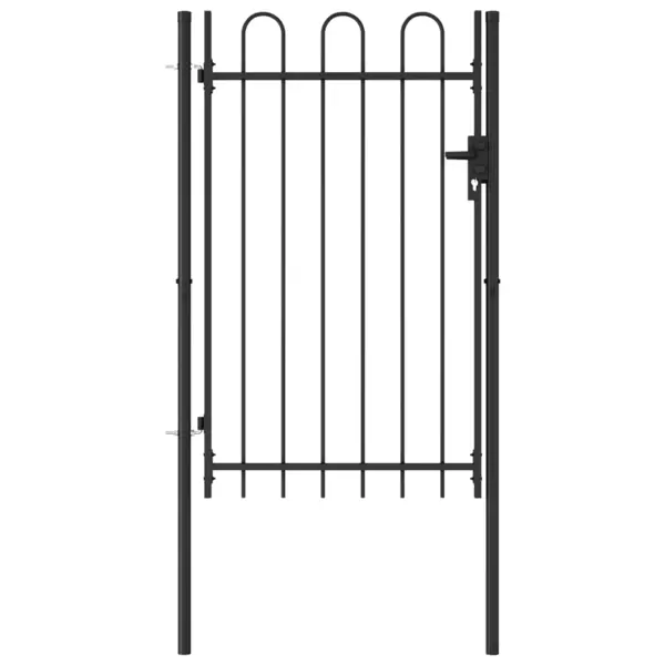 Gossi poarta de gard cu o usa, varf arcuit, negru, 1 x 1,5 m, otel