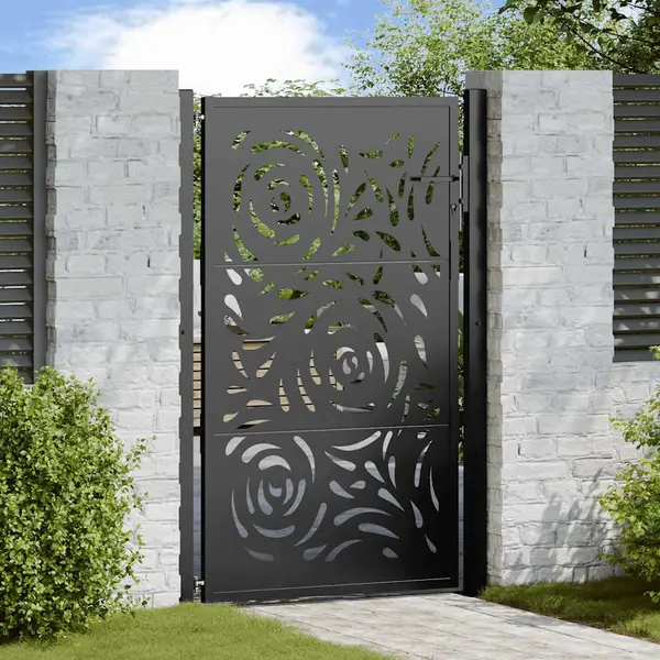 Gossi poarta de gradina neagra 105x155 cm design flacara din otel