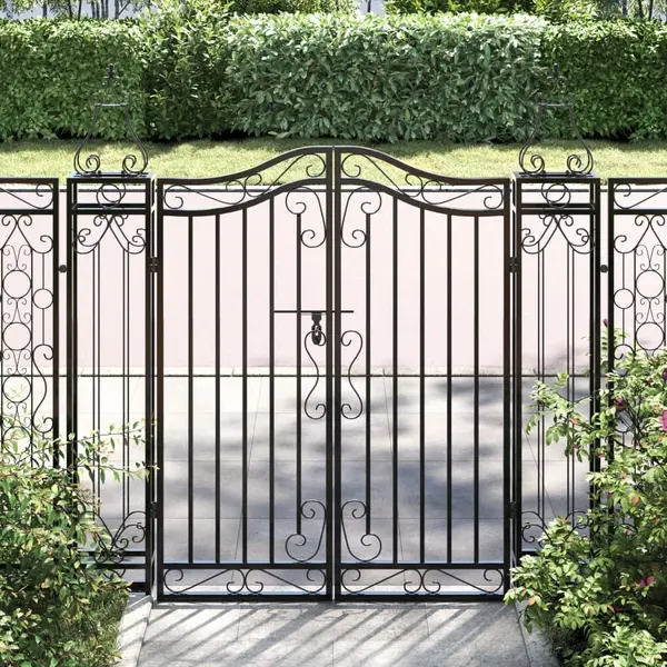 Gossi poarta de gradina, negru, 121x8x120 cm, fier forjat
