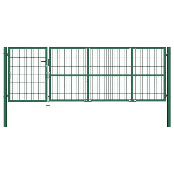 Gossi poarta gard de gradina cu stalpi, verde, 350 x 100 cm, otel