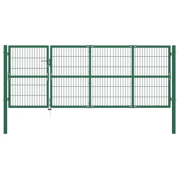Gossi poarta gard de gradina cu stalpi, verde, 350 x 120 cm, otel