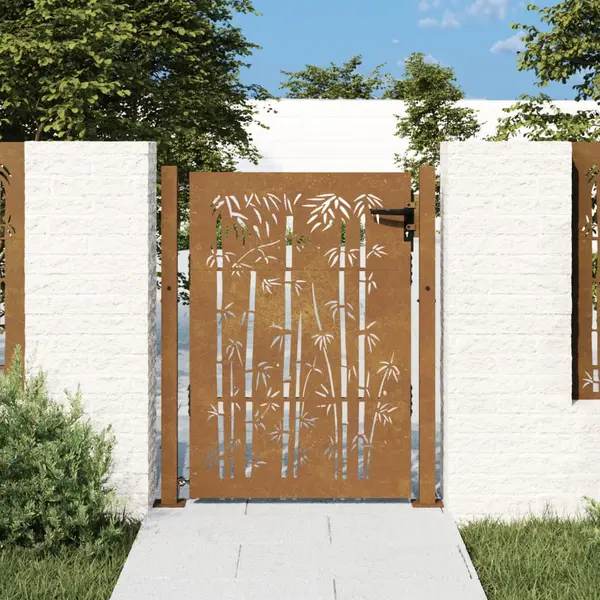 Gossi poarta pentru gradina, 105x155 cm, otel corten, model bambus