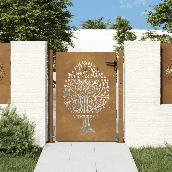 Gossi poarta pentru gradina, 105x155 cm, otel corten, model copac