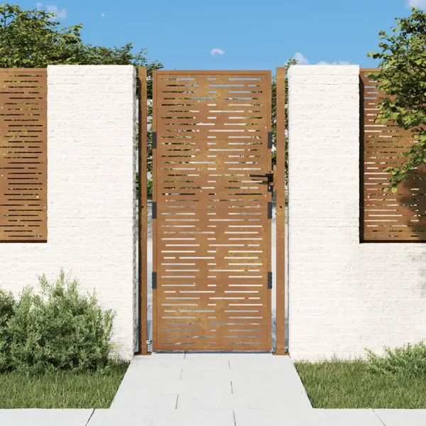 Gossi poarta pentru gradina, 105x180 cm, otel corten, dreptunghiuri