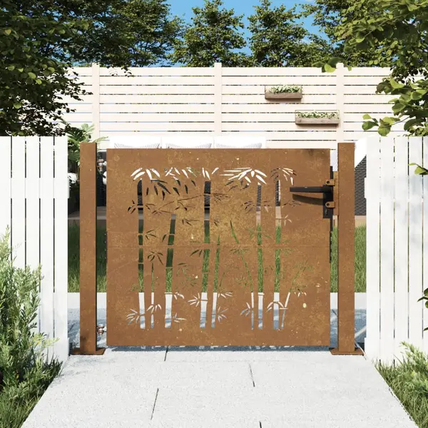 Gossi poarta pentru gradina, 105x80 cm, otel corten, model bambus