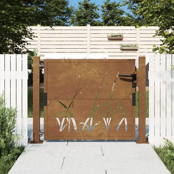 Gossi poarta pentru gradina, 105x80 cm, otel corten, model iarba