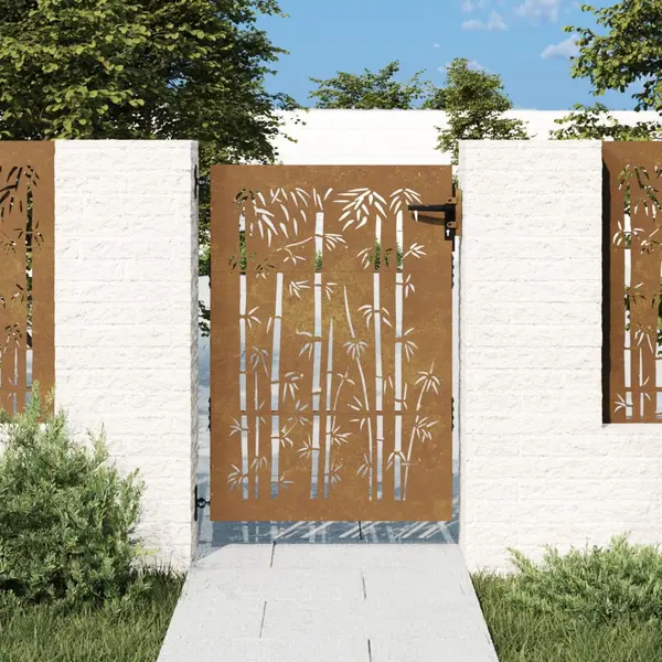 Gossi poarta pentru gradina, 85x125 cm, otel corten, model bambus