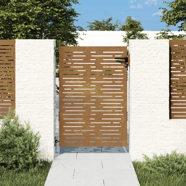 Gossi poarta pentru gradina, 85x150 cm, otel corten, dreptunghiuri
