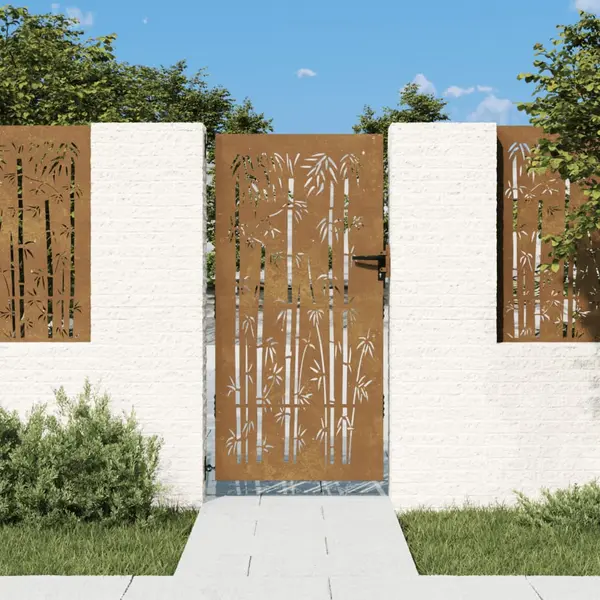 Gossi poarta pentru gradina, 85x175 cm, otel corten, model bambus