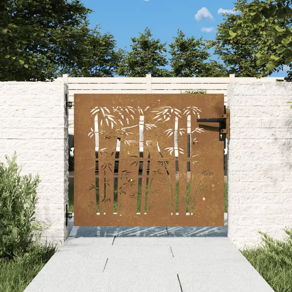 Gossi poarta pentru gradina, 85x75 cm, otel corten, model bambus
