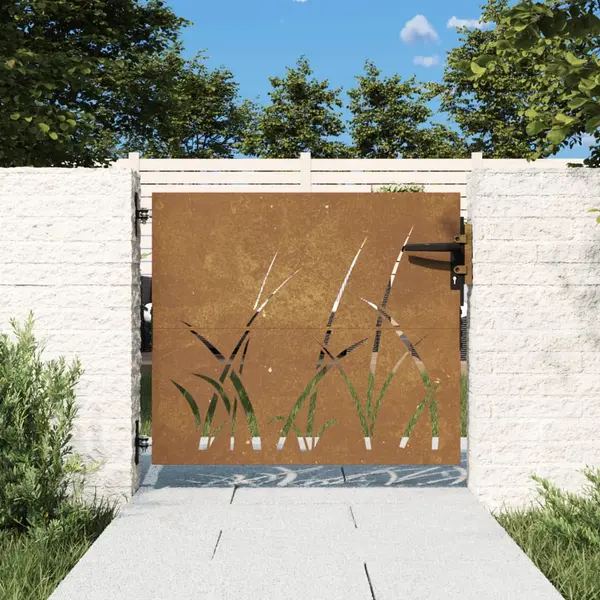 Gossi poarta pentru gradina, 85x75 cm, otel corten, model iarba