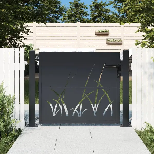 Gossi poarta pentru gradina, antracit, 105x80 cm, otel, model iarba
