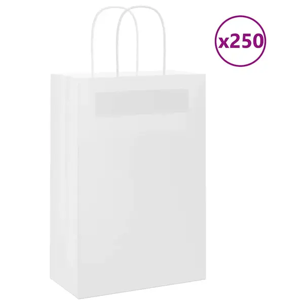 Gossi pungi de hartie 250 buc cu manere albe 21x11x31 cm