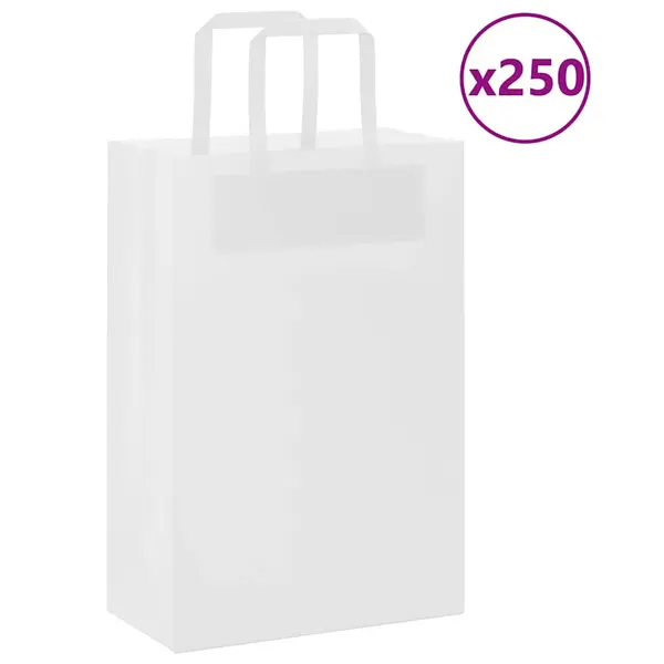 Gossi pungi de hartie 250 buc cu manere albe 21x11x31 cm
