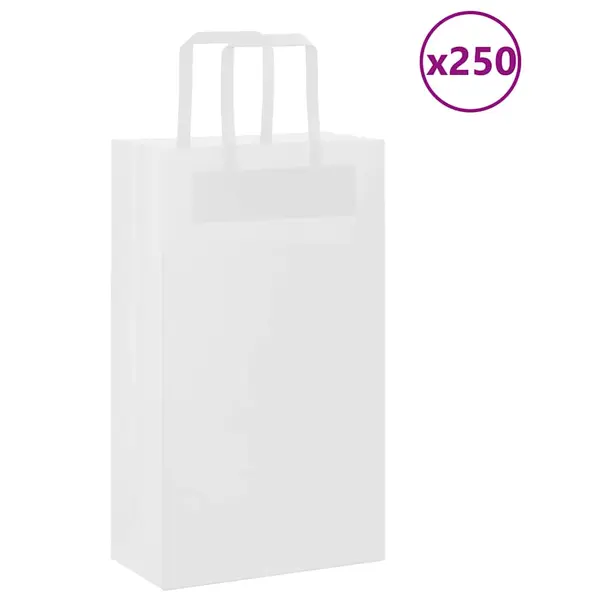 Gossi pungi de hartie 250 buc cu manere albe 21x11x36 cm