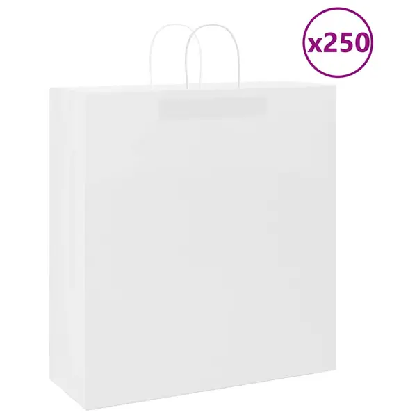 Gossi pungi de hartie 250 buc cu manere albe 45x17x48 cm