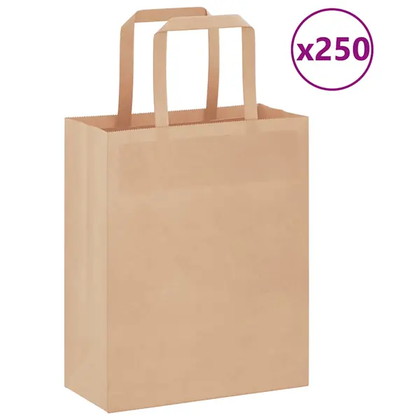 Gossi pungi de hartie 250 buc cu manere maro 18x8x22 cm