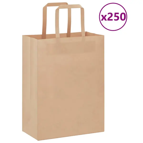 Gossi pungi de hartie 250 buc cu manere maro 21x11x28 cm