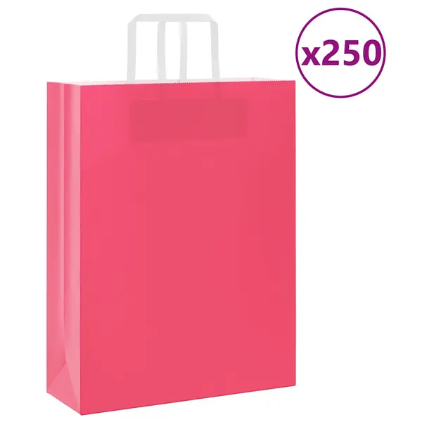 Gossi pungi de hartie 250 buc cu manere roz 32x12x42 cm