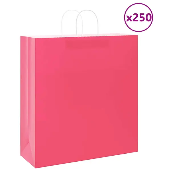 Gossi pungi de hartie 250 buc cu manere roz 45x17x48 cm
