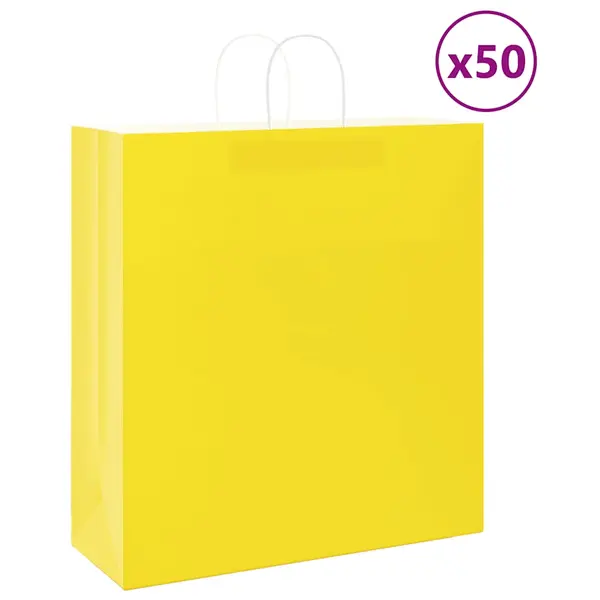 Gossi pungi de hartie 50 buc cu manere galbene 45x17x48 cm