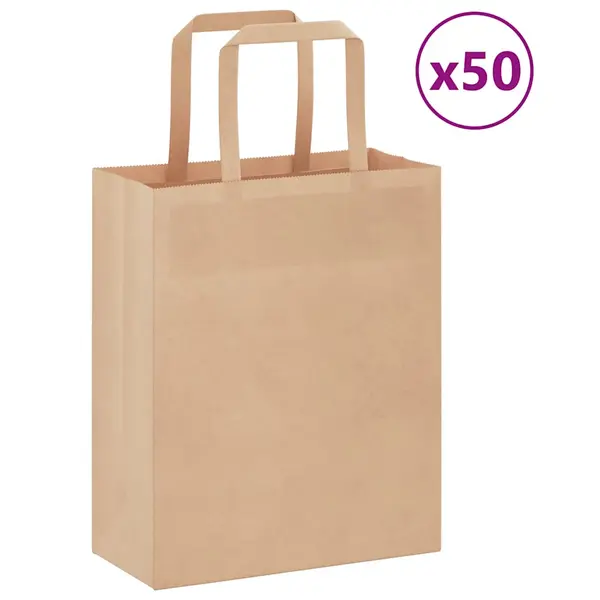 Gossi pungi de hartie 50 buc cu manere maro 18x8x22 cm