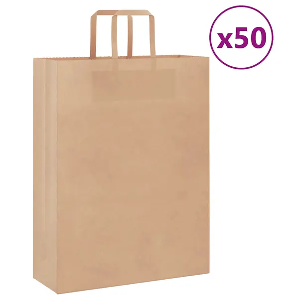 Gossi pungi de hartie 50 buc cu manere maro 32x12x42 cm