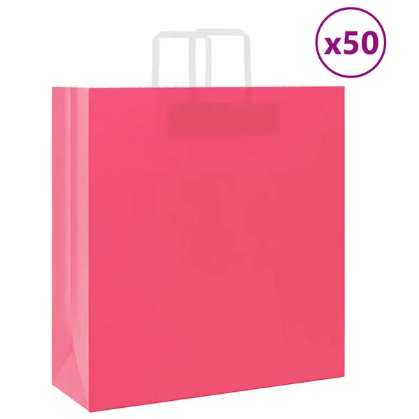 Gossi pungi de hartie 50 buc cu manere roz 45x17x48 cm