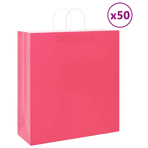 Gossi pungi de hartie 50 buc cu manere roz 45x17x48 cm