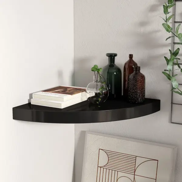 Gossi raft coltar de perete, negru, 35 x 35 x 3,8 cm, mdf