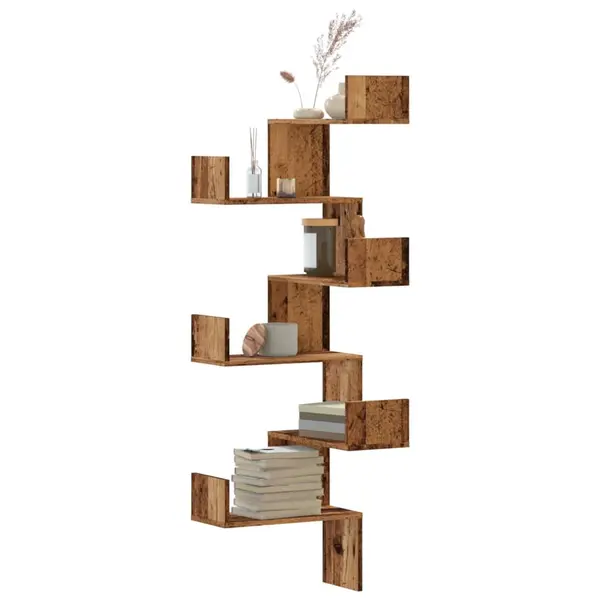 Gossi raft coltar perete lemn vechi 45x45x147 cm lemn prelucrat