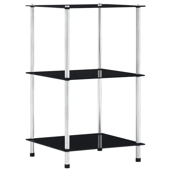 Gossi raft cu 3 niveluri, negru, 40 x 40 x 67 cm, sticla securizata