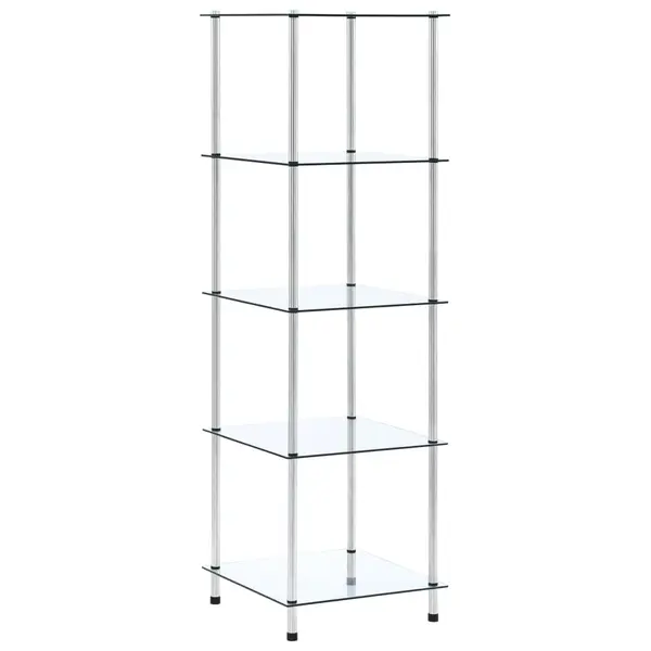 Gossi raft cu 5 niveluri transparent, 40x40x130 cm, sticla securizata