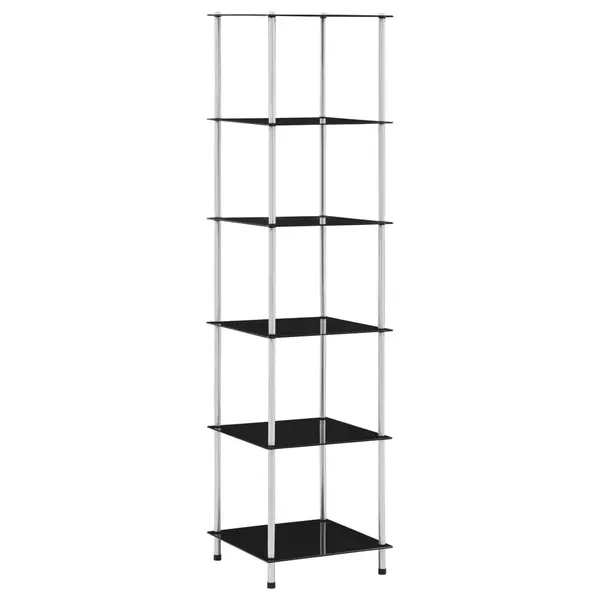 Gossi raft cu 6 niveluri, negru, 40 x 40 x 160 cm, sticla securizata