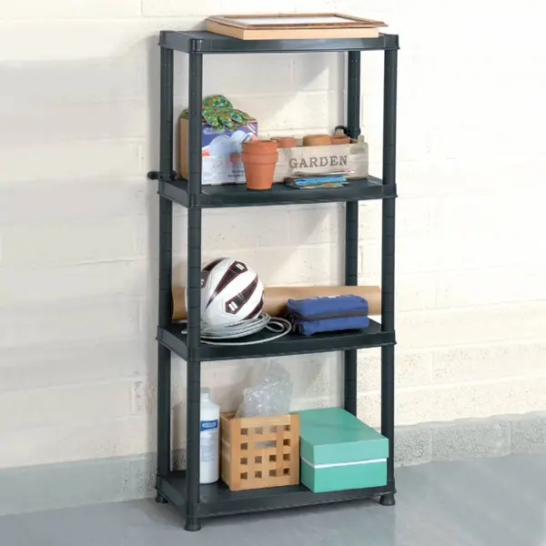 Gossi raft de depozitare cu 4 polite, negru, 61x30,5x130 cm, plastic