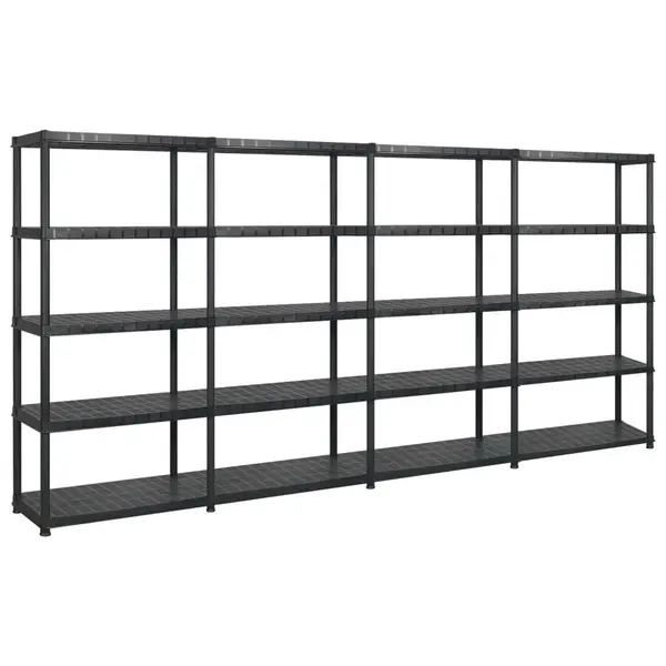 Gossi raft de depozitare cu 5 polite, negru, 366x45,7x185 cm, plastic