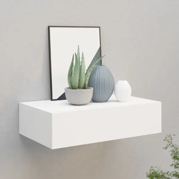 Gossi raft de perete cu sertar, alb, 40x23,5x10 cm, mdf