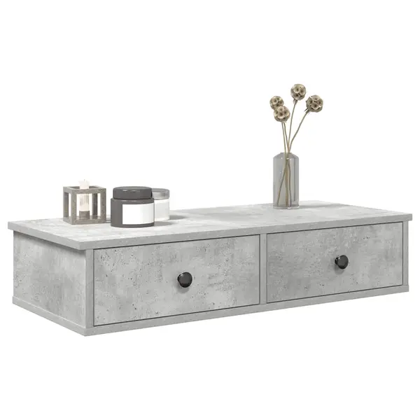 Gossi raft de perete cu sertare gri beton 80x31x17 cm lemn prelucrat