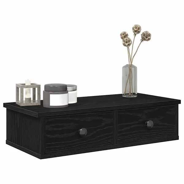 Gossi raft de perete cu sertare negru 60x25x15 cm lemn prelucrat