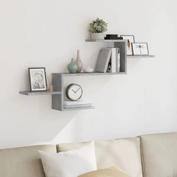 Gossi raft de perete, gri beton, 104x15x49 cm , lemn prelucrat