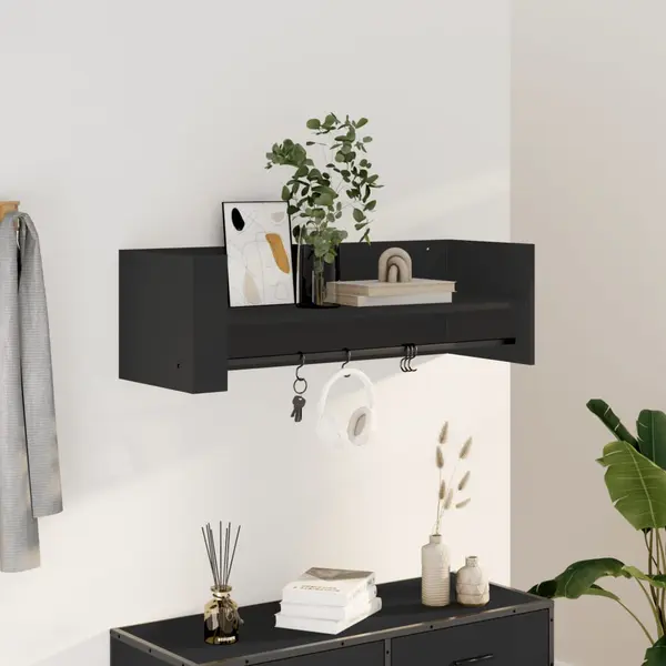 Gossi raft de perete, negru, 100x35x30,5 cm, lemn prelucrat