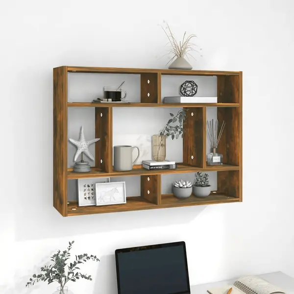 Gossi raft de perete, stejar fumuriu, 75x16x55 cm, lemn compozit