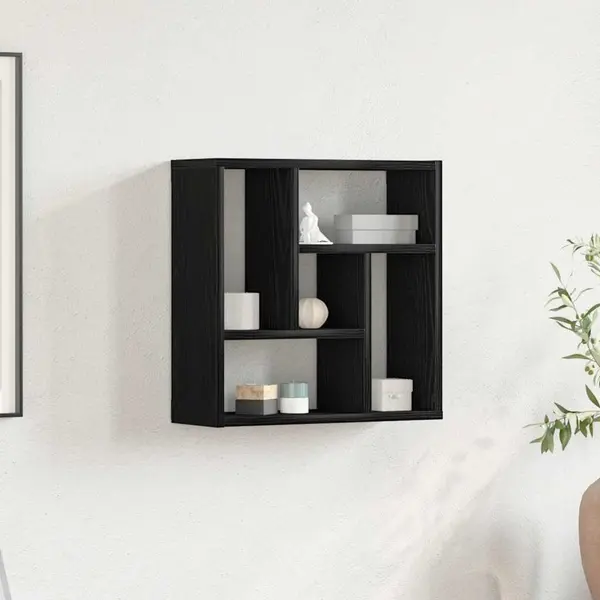 Gossi raft de perete stejar negru 45x16x45 cm lemn prelucrat