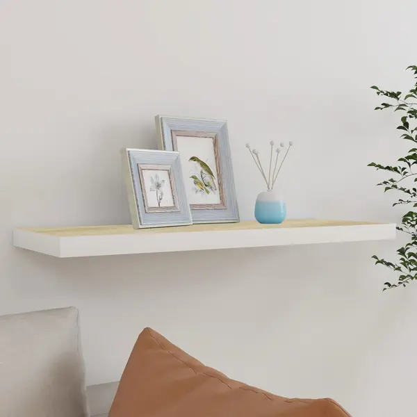 Gossi raft de perete suspendat, alb si stejar, 80x23,5x3,8 cm, mdf